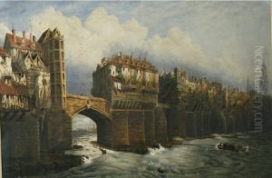 A View Of The Old London Bridge by Joseph Josiah Dodd