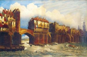 Old London Bridge In 1745 by Joseph Josiah Dodd