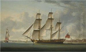 The East Indiaman Delaford, In Two Positions, Passing Deptford, Theroyal Hospital At Greenwich Beyond