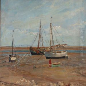 Sailing Boats At Sonderho Beach On Fano, Denmark by Heinrich Dohm