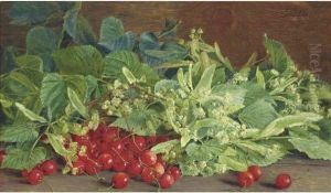 Cherries And Branches Of Blossom On A Table by Auguste Doll
