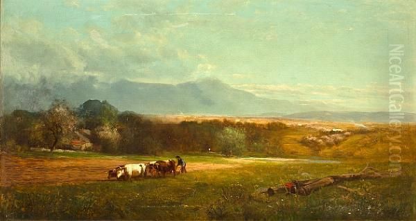 A Farmer With Plough In A Landscape - view 1