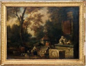 Fontaine Dans Un Paysage Antique by Pierre Salomon Domenchin De Chavannes