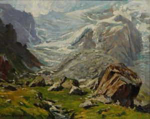 "monte Rosa Dall'alpe Pedriola" 1929 Olio Su Cartone Telato Firmato In Basso A Sinistra. In Cornice by Francesco Domeneghini