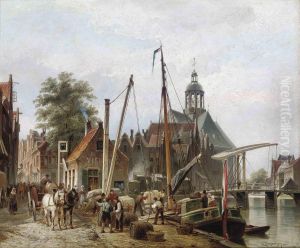 Unloading A Barge On A Rotterdam Quay