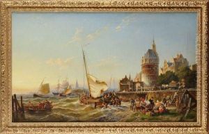 Vue Du Port De Hoorn Sur Le Zuiderzee by Pieter Christiaan Cornelis Dommersen