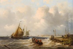 Zeilboten Voor De Kust by Pieter Christiaan Cornelis Dommersen