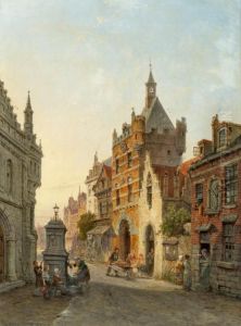 Strassenszene In Einer Niederlandischen Stadt (nijmegen?) by Pieter Cornelis Dommershuijzen
