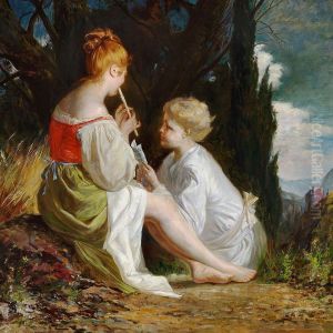 Young Girl Playing The Flute by Ermenegildo Antonio Donadini
