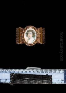 A Lady, Wearing White Dress With Scallop-edged Collar And Blue Ribbon About Her Shoulder, Matching Ribbon In Her Powdered Hair. by John Donaldson