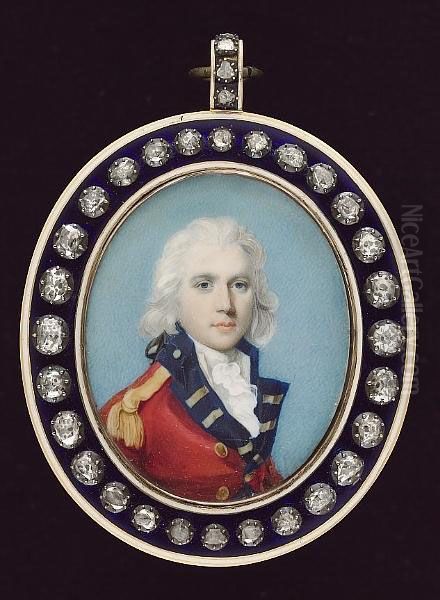 An Officer, Wearing Scarlet Coat With Blue Facings And Gold Epaulettes, White Waistcoat And Frilled Cravat, His Hair Powdered And Worn - view 1