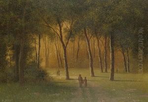 Figures In A Wooded Park. by Donat