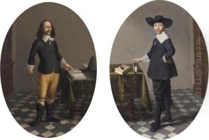 Portrait Of A Gentleman, Full Length, Standing Standing Beside A Table With His Hand Resting On A Book by Herman Mijnerts Doncker