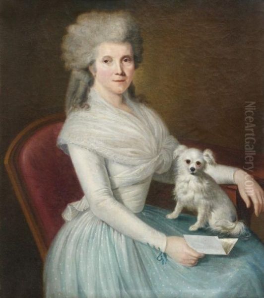 Portrait D'une Jeune Femme Tenant Une Missive Avec Son Chien - view 1