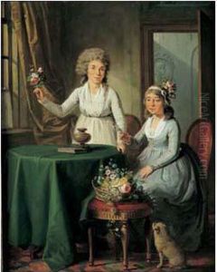 Deux Jeunes Femmes Preparant Un Bouquet Dans Un Interieur by Guillaume Dominique Doncre