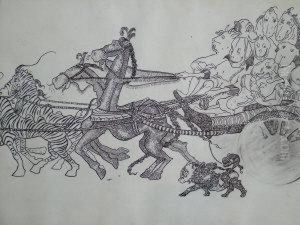 Unfinished Anti-war I Cartoon Of A Chariot Led By Zebras And Horses