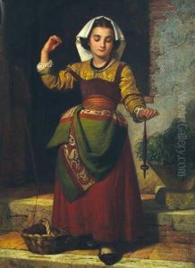 Girl With Ball Of Yard
 Oleo Sobre Tela by Ottto Donner Von Richter