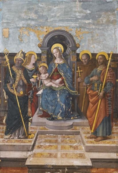Madonna Col Bambino In Trono Fra I Santi Nicola Da Bari, Giacomo, Maddalena E Antonio Abate - view 1
