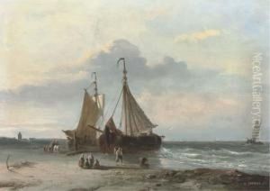 Fisherfolk On The Beach Of Katwijk by Desire Donny