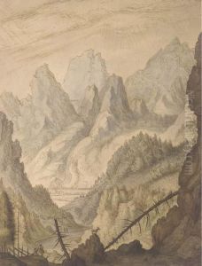A Mountainous Landscape With A Goat On A Rocky Outcrop by Lambert Doomer
