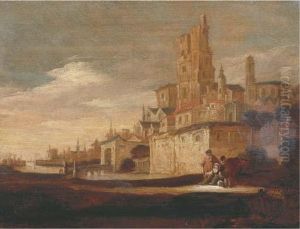 Figures Resting Outside The Walls Of A Town