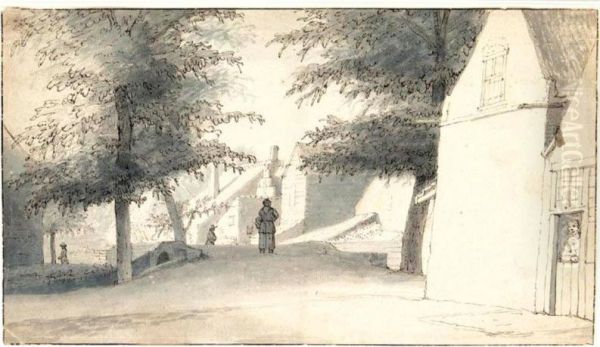 A Village Street With A Bridge Over A Stream - view 1