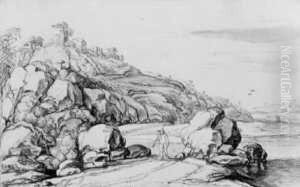 Berglandschaft Mit Wanderer. by Lambert Doomer