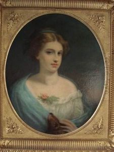 Jeune Fille Au Chien
Huile Sur Toile A Vue Ovale, Signee Au Milieu A Gauche by Dorcy