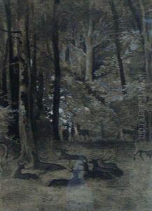 Cervides En Sous-bois by Gustave Dore