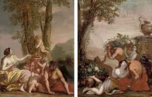 A Bacchanal; And An Amorous Couple With Putti Disporting by Louis Dorigny