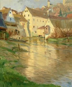 Frankisches Stadtchen Mit Burg Undkirchhugel, An Einem Fluss Gelegen by Ernst Dorn