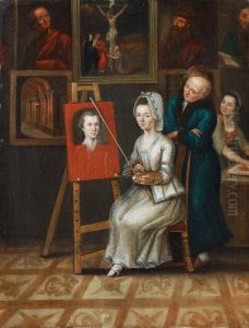 Selbstbildnis Des Kunstlers Mit Seiner Frau Im Atelier by Joseph Dorn