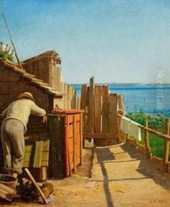 Danischesommerlandschaft Mit Fischer An Seiner Hutte by Anton Laurids Johannes Dorph