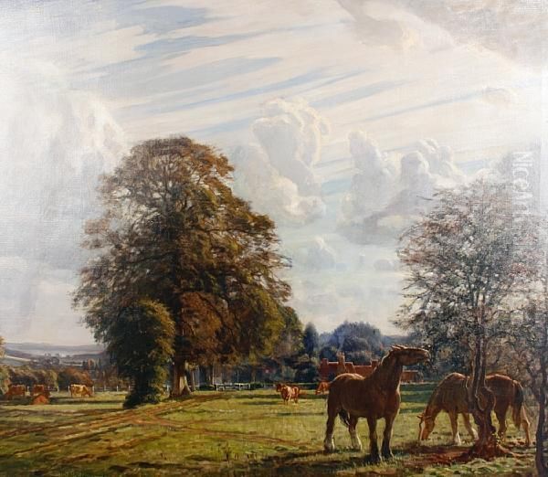 Horses Grazing In A Summer Landscape - view 1