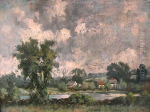 Landscape With Houses & Pond by Walter Douglas