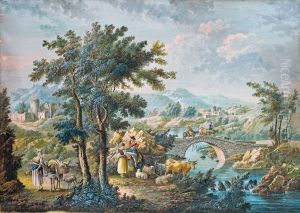 Zwei Italienische Landschaften Mit Hirten by Zacharie Felix Doumet
