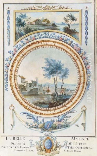Andscape Vignettes Set In Garlanded Panels - view 1