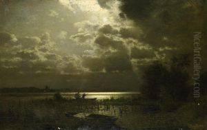 Boddenlandschaft Bei Mondschein by Louis, Carl Ludwig Douzette
