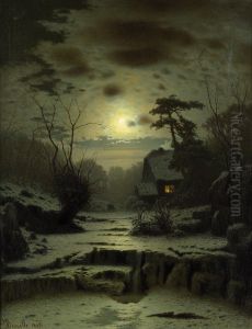 Winterliche Vollmondlandschaft by Louis, Carl Ludwig Douzette