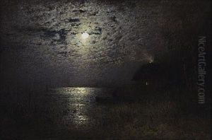 Fischerhutte Am Bodden Im Mondlicht by Louis, Carl Ludwig Douzette
