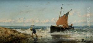 Barca E Pescatori Sulla Riva by Achille Dovera