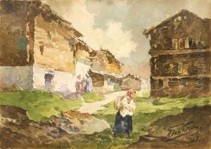 Contadina Presso Baite Di Montagna by Achille Dovera