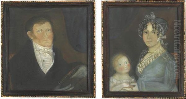 A Pair Of Portraits: A Gentleman And A Lady And Their Child Holding A Peach: Members Of The Aldrich Family Of Massachusetts - view 1