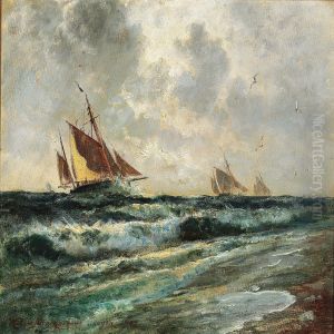 Seascape With Sailing Ships Off The Coast Of Skagen, Harsh Weather by Holger Drachmann
