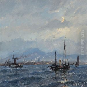 A Paddle Steamer And Sailing Ships Off The Coast Of Leith Near Edinburgh