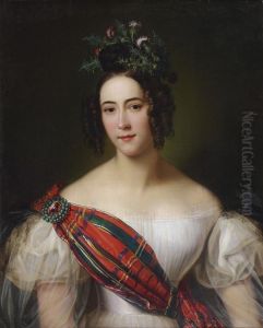 Portrait D'une Jeune Ecossaise Portant Un Tartan Et Coiffee D'unchardon by Alexandre-Jean Dubois Drahonet