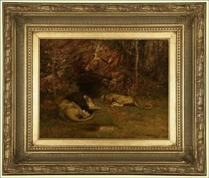Two Lions Resting In A Landscape by William Henry Drake