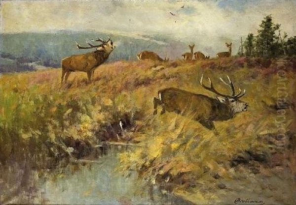 Landschaft Mit Revierkampf Zweier Hirsche - view 1