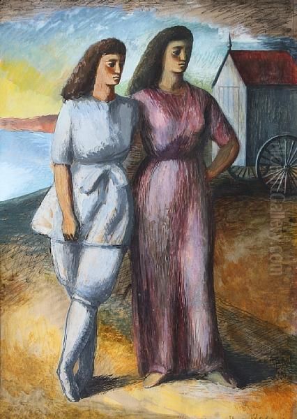 Two Women By A Beach Hut - view 1