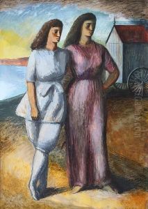 Two Women By A Beach Hut by Richard Eduard Dreher